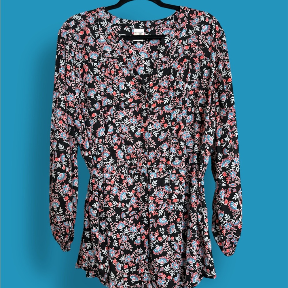 Terra & Sky Flowered Tie Back Tunic Blouse